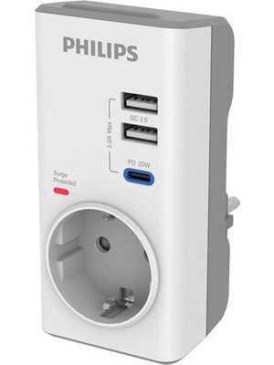 Phılıps 1-Li CHP8010W/10 380 Joules Akım Koruma Prizi Beyaz Usb,type-C