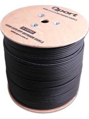 Qport Q-Cato2 500MT Makaralı Outdoor Dış Mekan 23AWG 0.58MM Siyah Cat6 Kablo