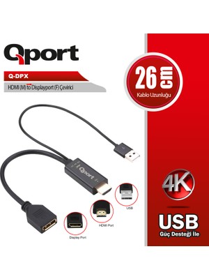 Qport Q-Dpx Hdmı(M) To Dısplayport(F) Çevirici