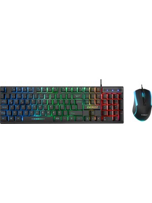 Everest KM-198 Luminax Q Gökkuşağı Aydınlatmalı Gaming Klavye + Mouse Set Siyah
