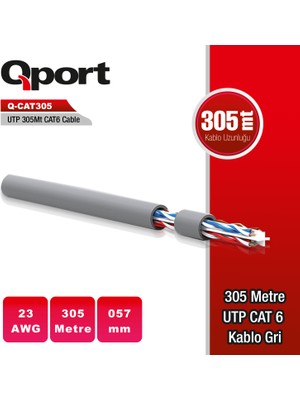 Qport 305M Utp 23AWG 0,57MM Network Ağ Kablosu Gri (Q-Cat6)