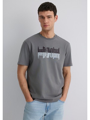 Mavi Istanbul Baskılı Gri Tişört 0612992-70099