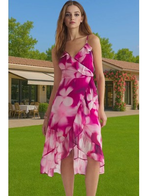 Yazlık Çiçekli Şifon Elbise Midi Boy Polyester Zarifane Tasarım Rahat ve Şık Konforlu Kesim