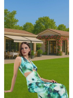 Kolsuz Batik Maxi Elbise Cut Out Detaylı Yazlık Elbise A Line Konforlu Kesim Dayanıklı Malzeme