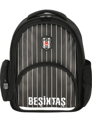 Beşiktaş 3 Bölmeli Ince Çubuklu Suni Deri Okul Sırt Çantası Siyah (25352)
