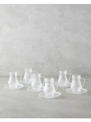 English Home Rachel Cam 12 Parça 135 ml Şeffaf Çay Seti Kulplu Desensiz Malzeme ile Şık Sunum
