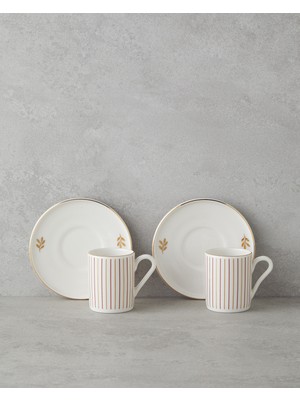 Avelia Bone Porselen 4 Parça 2 Kişilik Kahve Fincan Takımı 90 ml Pembe - Gold