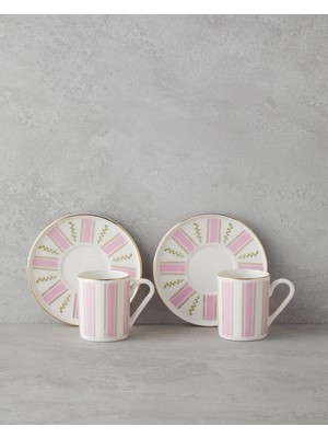 English Home Serenade Bone Porselen 4 Parça Kahve Fincan Takımı 90 ml Desenli Pembe - Gold Kulplu