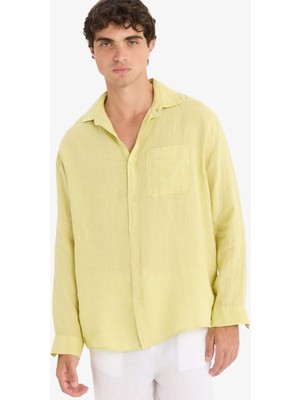 DeFacto %100 Keten Relax Fit Uzun Kollu Gömlek F4598AX25HS