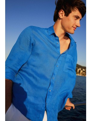 DeFacto %100 Keten Relax Fit Uzun Kollu Gömlek F4598AX25HS