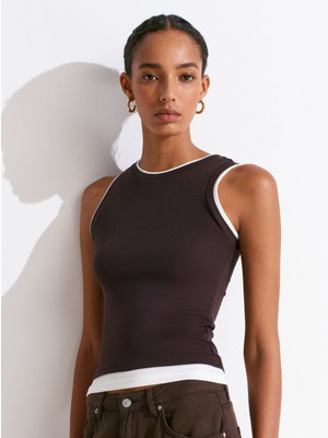 21086 Çift Görünümlü Kolsuz Top-Koyu Kahve