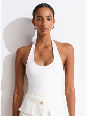 31753 Halter Yaka Top-Ekru