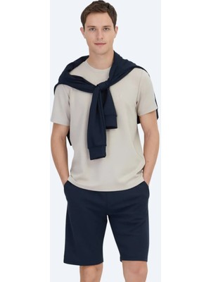 Bej Düz Bisiklet Yaka T-Shirt