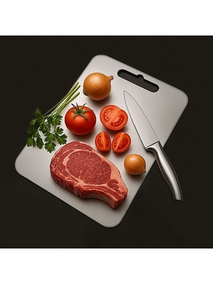 İnci Çelik 304 Paslanmaz Çelik Kesme Tahtası Antibakteriyel Pano Küçük 27 x 21 Cm 