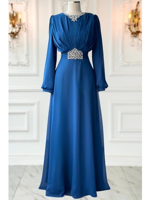 Amine Hüma Faran Abiye Elbise Indigo
