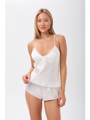 Saten Ince Askılı Şortlu Takım Gecelik