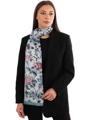 Bebe Mavi Çiçek Desen Vual Ipek Fular