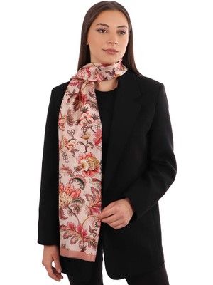 Somon Çiçek Desen Vual Ipek Fular