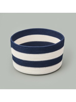 Simple Living Nautical Fun Büyük Dekoratif Sepet - Lacivert / Beyaz - 22x12 cm