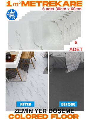 6 Adet 30CM x 60CM Yapışkanlı COLORED-605 Floor Pvc Panel Yer Zemin Kaplama Paneli Arkası Kauçuklu