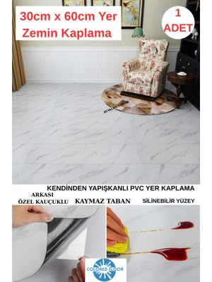30CM x 60CM 1 Adet Yapışkanlı Floor Pvc Panel Yer Zemin Kaplama Paneli Arkası Kauçuklu Banyo Mutfak