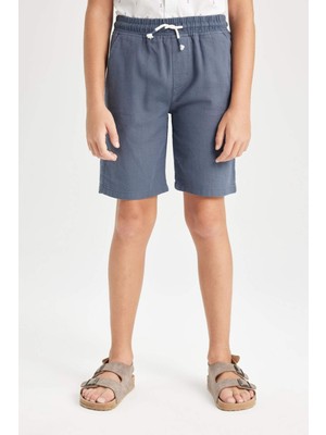 DeFacto Erkek Çocuk Keten Görünümlü Şort Regular Fit Rahat Kesim Yazlık Tasarım