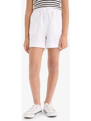 DeFacto Beli Lastikli Pamuklu Şort Kız Çocuk D7617A825HS