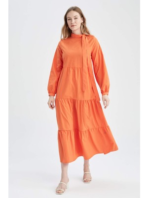 DeFacto Yarım Balıkçı Yaka Poplin Uzun Kollu Maxi Elbise Y7834AZ22HS