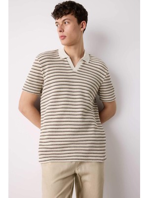 DeFacto Regular Fit Polo Yaka Çizgili Dokulu Kısa Kollu Tişört D7249AX25SP