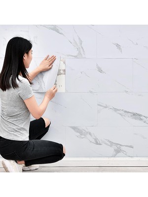 Renkli Duvarlar 60 x 30 cm Shiny Net Gri Mermer Desenli Yapışkanlı Karavan Prefabrik Banyo Wc Duvar Kaplama Paneli