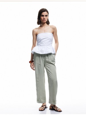 Koton Modal Karışımlı Beli Lastikli Cepli Bol Düz Paça Pantolon