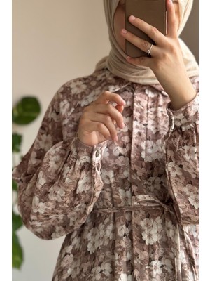 Ande Tesettür Cool Müslin Takım - Kahve desen