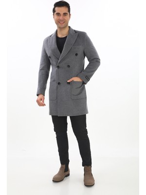 Şan Giyim Erkek Açık Gri Kruvaze Kısa Palto 54 Beden Uzun Kollu Orta Kalınlık Dokuma Kumaş 2834