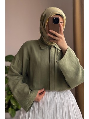 Ande Tesettür Classic Müslin Gömlek - Çağla yeşil