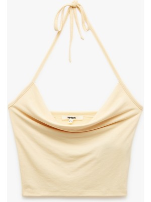 Koton Slim Fit Boyundan Bağlamalı Crop Degaje Yaka Bluz