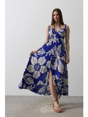 Gökyüzü Moda Askılı Viscon Elbise - Saks
