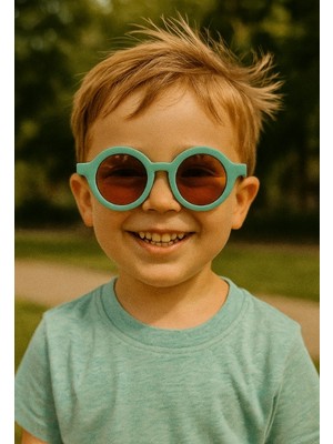 Kids Güneş Gözlüğü Yeşil Yuvarlak Çerçeve Uv 400 Korumalı Ce Belgeli Çocuk Güneş Gözlüğü