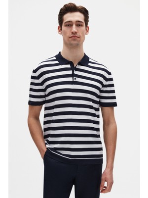 Ds Damat Regular Fit Lacivert Çizgili T-Shirt