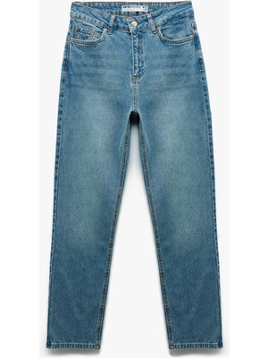 Koton Pamuklu Düz Paça Cepli Düğmeli Jean Pantolon - Straight Jeans