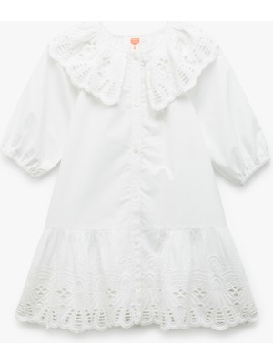 Koton Bebe Yaka Kısa Kollu Brode Detaylı Pamuklu Elbise
