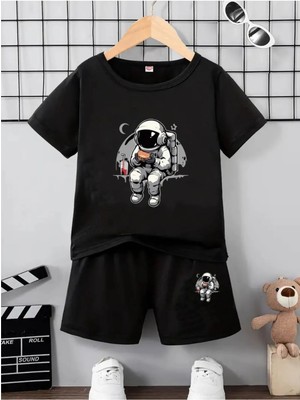 Calp Teks Nasa Astronot Baskılı Şort/t-Shirt Alt-Üs Çocuk Takım