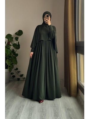Ande Tesettür Pelerinli Elbise-Zümrüt yeşil