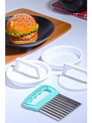 Hambuger ve Köfte Şekillendirici 2 Adet ve Şekilli Patates Dilimleyici 3'lü Set