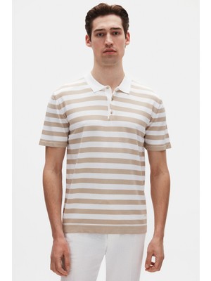 D'S Damat Ds Damat Regular Fit Bej Çizgili T-Shirt 4HC060112010M