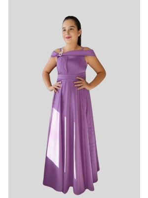 Taş Detaylı Uzun Kız Çocuk Abiye