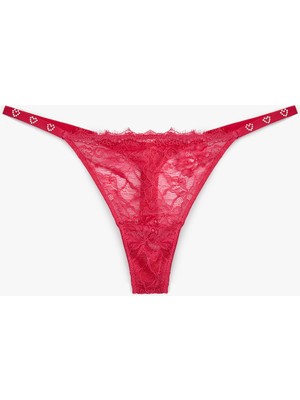 Koton Transparan Taş Detaylı Kalpli String Dantelli Külot