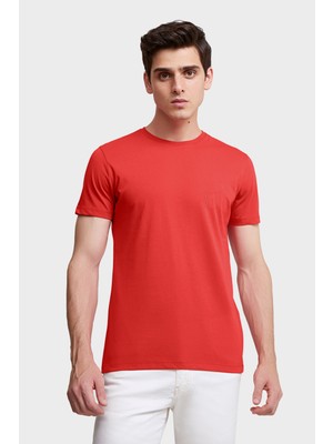 Twn Slim Fit Mercan Düz Kabartma Baskılı T-Shirt 4EC148551753M