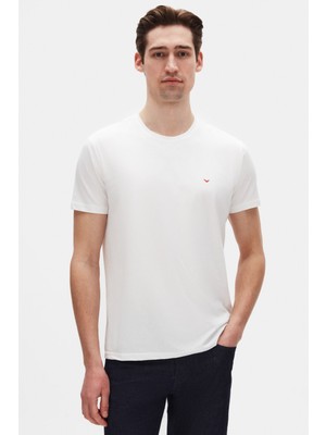 Ds Damat Regular Fit Ekru Düz Nakışlı %100 Pamuk T-Shirt