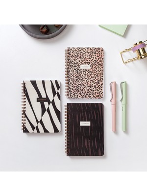 Paperora 3'lü Leopar Desenli Cep Boy Defter Seti 10X14 cm Renkli Karton Kapaklı