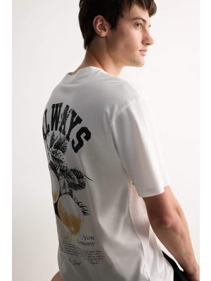 DeFacto %100 Pamuk Boxy Fit Bisiklet Yaka Sırt Baskılı Kısa Kollu Tişört E0910AX25SM